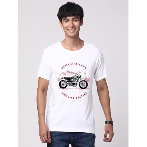 Adro Men's Royal Bike Design Printed 100% Cotton T-Shirt - Regular Fit, Printed T-Shirts For Men (Rn24-Ryl-Wh_White_M)