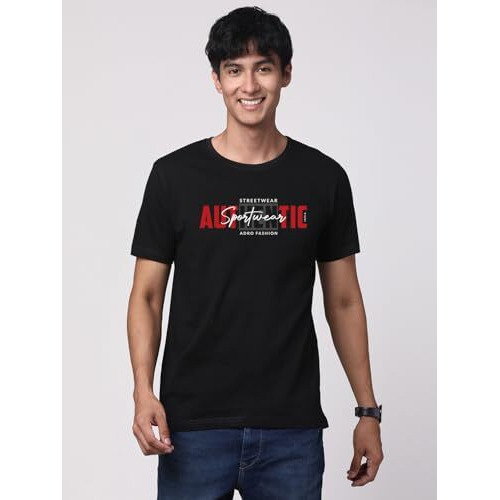 Adro Men's Graphic Printed 100% Cotton T-Shirt - Regular Fit, Printed T-Shirts For Men (Rn24-Spt-Bl_Black_2Xl)