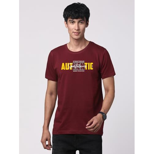 Adro Men's Graphic Printed 100% Cotton T-Shirt - Regular Fit, Printed T-Shirts For Men (Rn24-Spt-Mr_Maroon_L)