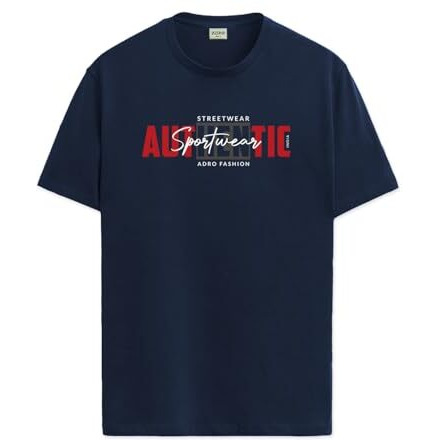 Adro Men's Graphic Printed 100% Cotton T-Shirt - Regular Fit, Printed T-Shirts For Men (Rn24-Spt-Nb_Navy_S)