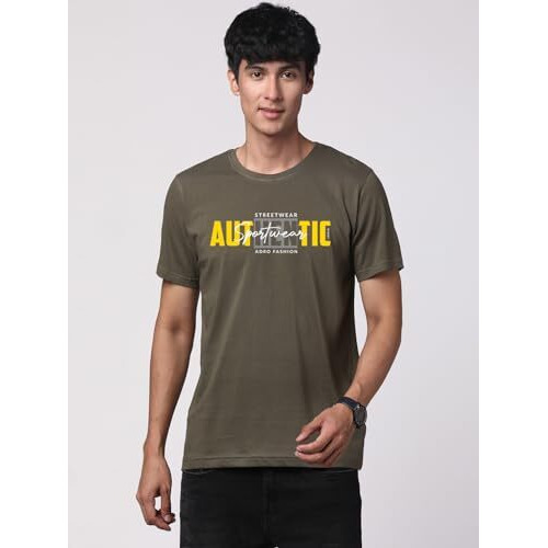 Adro Men's Graphic Printed 100% Cotton T-Shirt - Regular Fit, Printed T-Shirts For Men (Rn24-Spt-Ol_Olive_L)