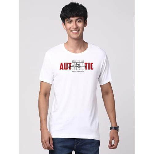 Adro Men's Graphic Printed 100% Cotton T-Shirt - Regular Fit, Printed T-Shirts For Men (Rn24-Spt-Wh_White_S)