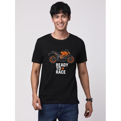 Adro Men's Biker Design Printed 100% Cotton T-Shirt - Regular Fit, Printed T-Shirts For Men (Rn24-Ktm-Bl_Black_2Xl)