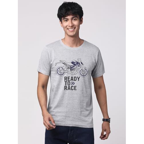 Adro Men's Biker Design Printed 100% Cotton T-Shirt - Regular Fit, Printed T-Shirts For Men (Rn24-Ktm-Gr_Grey_Xl)