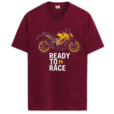 Adro Men's Biker Design Printed 100% Cotton T-Shirt - Regular Fit, Printed T-Shirts For Men (Rn24-Ktm-Mr_Maroon_M)