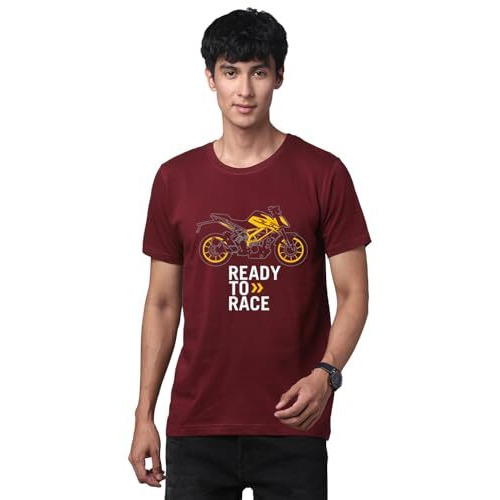 Adro Men's Biker Design Printed 100% Cotton T-Shirt - Regular Fit, Printed T-Shirts For Men (Rn24-Ktm-Mr_Maroon_M)