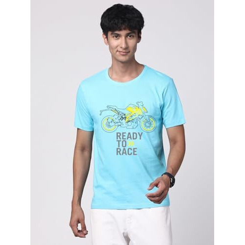 Adro Men's Biker Design Printed 100% Cotton T-Shirt - Regular Fit, Printed T-Shirts For Men (Rn24-Ktm-Mi_Mint_M)