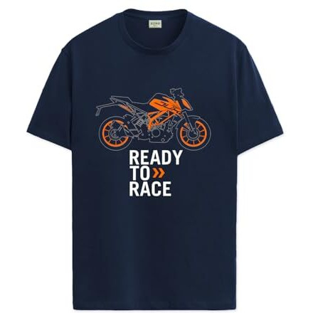 Adro Men's Biker Design Printed 100% Cotton T-Shirt - Regular Fit, Printed T-Shirts For Men (Rn24-Ktm-Nb_Navy_M)