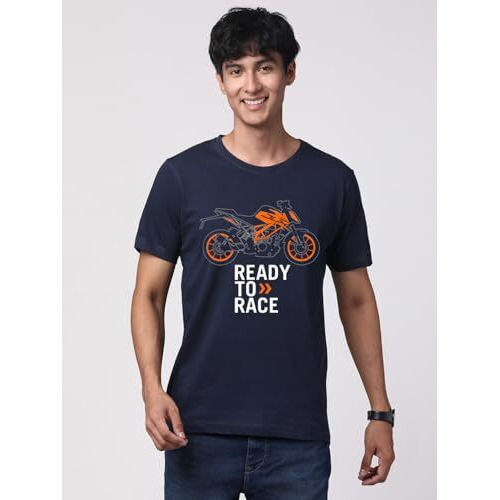 Adro Men's Biker Design Printed 100% Cotton T-Shirt - Regular Fit, Printed T-Shirts For Men (Rn24-Ktm-Nb_Navy_M)