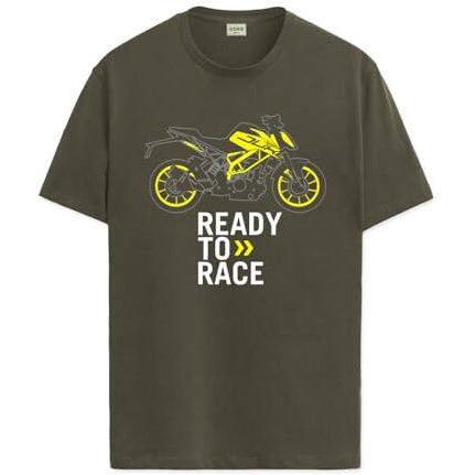 Adro Men's Biker Design Printed 100% Cotton T-Shirt - Regular Fit, Printed T-Shirts For Men (Rn24-Ktm-Ol_Olive_S)