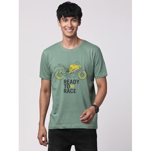 Adro Men's Biker Design Printed 100% Cotton T-Shirt - Regular Fit, Printed T-Shirts For Men (Rn24-Ktm-Pt_Pista_L)
