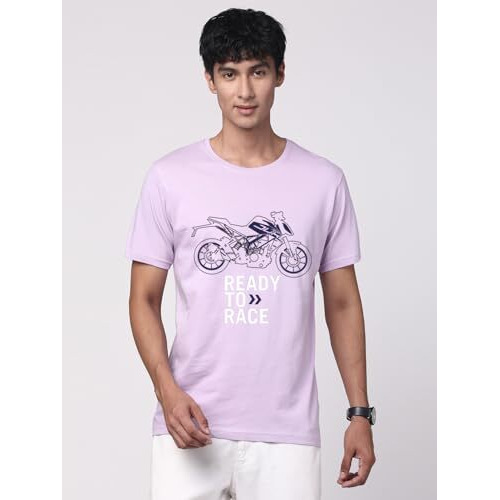 Adro Men's Biker Design Printed 100% Cotton T-Shirt - Regular Fit, Printed T-Shirts For Men (Rn24-Ktm-Pu_Purple_Xl)