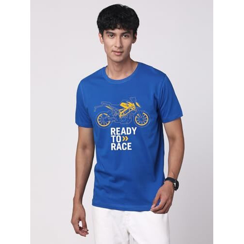 Adro Men's Biker Design Printed 100% Cotton T-Shirt - Regular Fit, Printed T-Shirts For Men (Rn24-Ktm-Rb_Royal Blue_L)