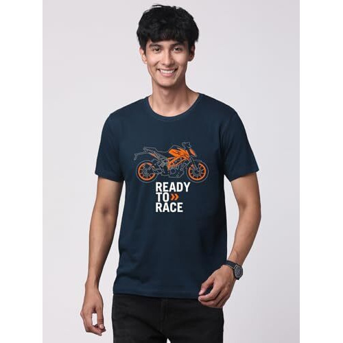 Adro Men's Biker Design Printed 100% Cotton T-Shirt - Regular Fit, Printed T-Shirts For Men (Rn24-Ktm-Sb_Teal_S)