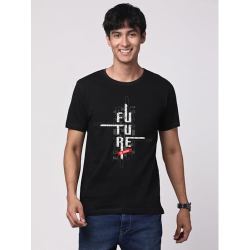 Adro Men's Graphic Printed 100% Cotton T-Shirt - Regular Fit, Printed T-Shirts For Men (Rn24-Ftr-Bl_Black_M)