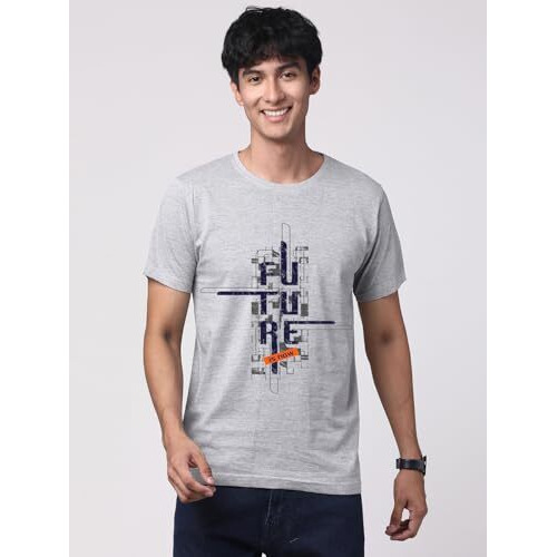 Adro Men's Graphic Printed 100% Cotton T-Shirt - Regular Fit, Printed T-Shirts For Men (Rn24-Ftr-Gr_Grey_2Xl)