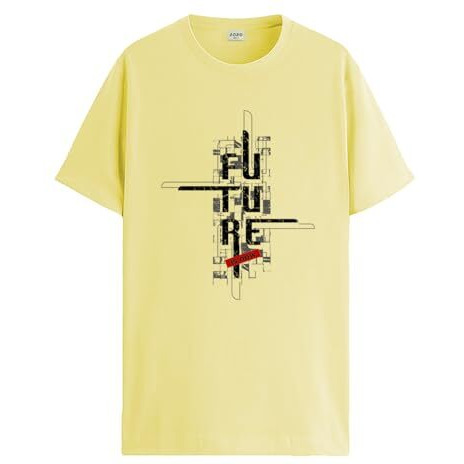 Adro Men's Graphic Printed 100% Cotton T-Shirt - Regular Fit, Printed T-Shirts For Men (Rn24-Ftr-Ly_Light Yellow_2Xl)