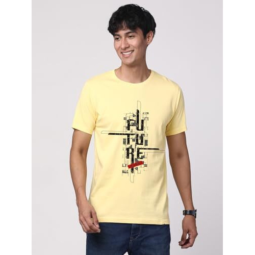 Adro Men's Graphic Printed 100% Cotton T-Shirt - Regular Fit, Printed T-Shirts For Men (Rn24-Ftr-Ly_Light Yellow_2Xl)