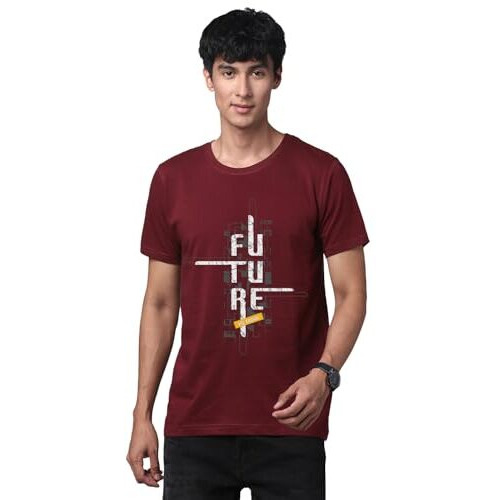 Adro Men's Graphic Printed 100% Cotton T-Shirt - Regular Fit, Printed T-Shirts For Men (Rn24-Ftr-Mr_Maroon_2Xl)