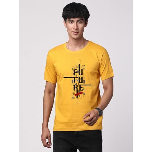 Adro Men's Graphic Printed 100% Cotton T-Shirt - Regular Fit, Printed T-Shirts For Men (Rn24-Ftr-Mu_Mustard_L)