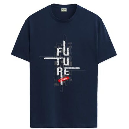 Adro Men's Graphic Printed 100% Cotton T-Shirt - Regular Fit, Printed T-Shirts For Men (Rn24-Ftr-Nb_Navy_M)