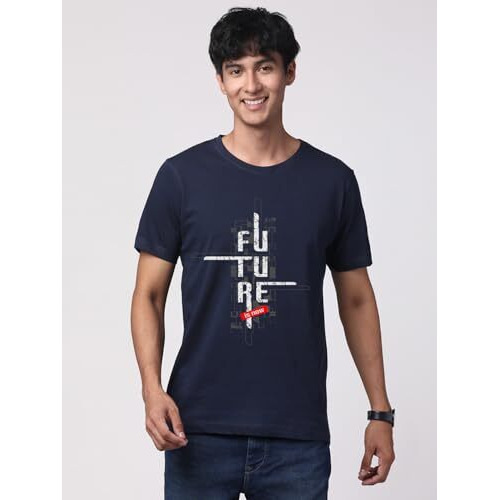 Adro Men's Graphic Printed 100% Cotton T-Shirt - Regular Fit, Printed T-Shirts For Men (Rn24-Ftr-Nb_Navy_M)