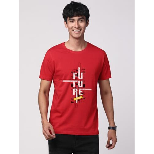Adro Men's Graphic Printed 100% Cotton T-Shirt - Regular Fit, Printed T-Shirts For Men (Rn24-Ftr-Rd_Red_M)