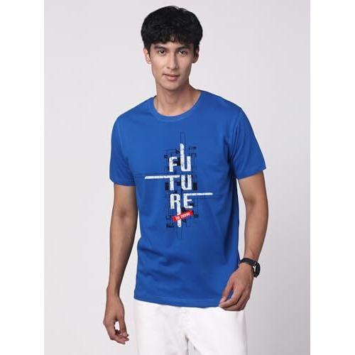 Adro Men's Graphic Printed 100% Cotton T-Shirt - Regular Fit, Printed T-Shirts For Men (Rn24-Ftr-Rb_Royal Blue_L)