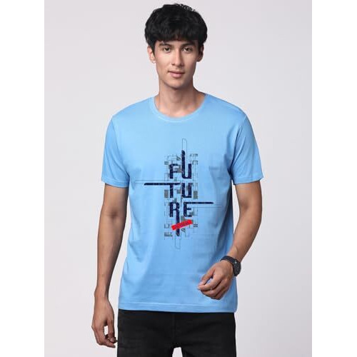 Adro Men's Graphic Printed 100% Cotton T-Shirt - Regular Fit, Printed T-Shirts For Men (Rn24-Ftr-Sk_Sky Blue_L)