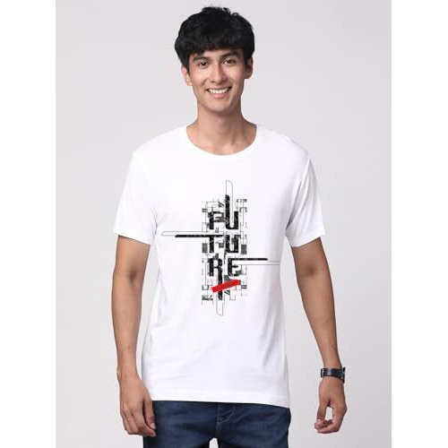 Adro Men's Graphic Printed 100% Cotton T-Shirt - Regular Fit, Printed T-Shirts For Men (Rn24-Ftr-Wh_White_M)