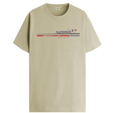 Adro Men's Graphic Printed 100% Cotton T-Shirt - Regular Fit, Printed T-Shirts For Men (Rn24-Rac-Be_Beige_L)