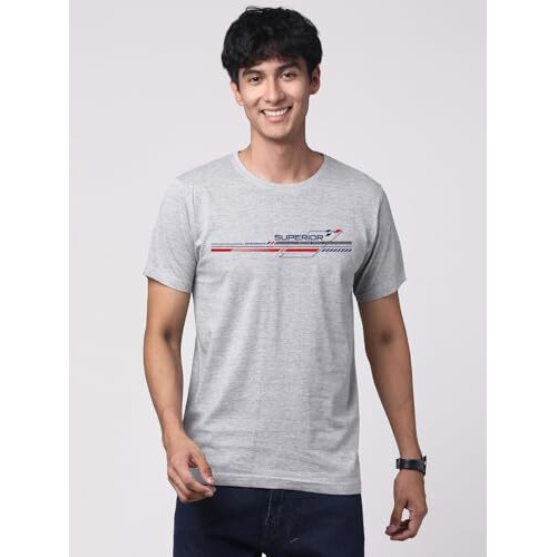 Adro Men's Graphic Printed 100% Cotton T-Shirt - Regular Fit, Printed T-Shirts For Men (Rn24-Rac-Gr_Grey_S)