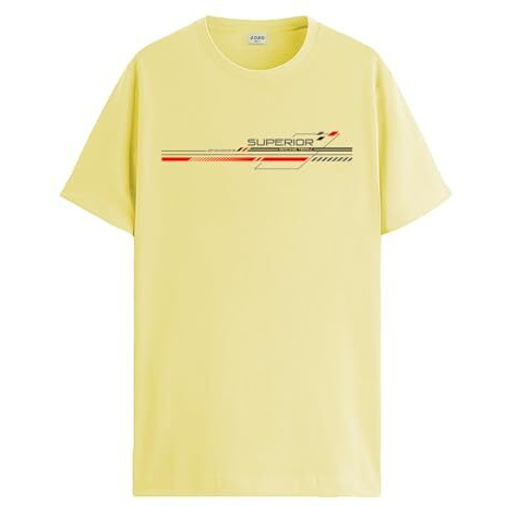 Adro Men's Graphic Printed 100% Cotton T-Shirt - Regular Fit, Printed T-Shirts For Men (Rn24-Rac-Ly_Light Yellow_M)