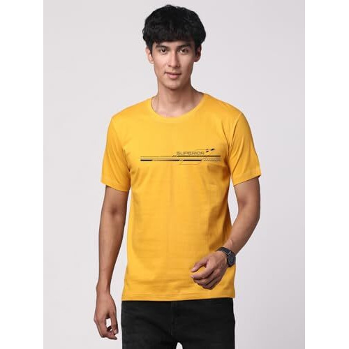 Adro Men's Graphic Printed 100% Cotton T-Shirt - Regular Fit, Printed T-Shirts For Men (Rn24-Rac-Mu_Mustard_M)