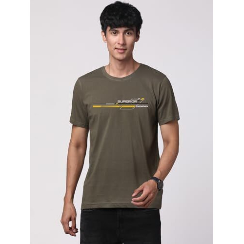 Adro Men's Graphic Printed 100% Cotton T-Shirt - Regular Fit, Printed T-Shirts For Men (Rn24-Rac-Ol_Olive_M)