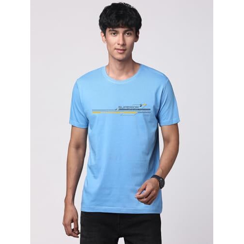 Adro Men's Graphic Printed 100% Cotton T-Shirt - Regular Fit, Printed T-Shirts For Men (Rn24-Rac-Sk_Sky Blue_M)