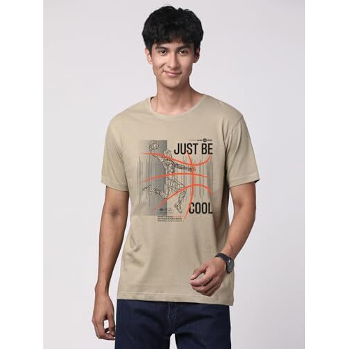 Adro Men's Graphic Printed 100% Cotton T-Shirt - Regular Fit, Printed T-Shirts For Men (Rn24-Bcl-Be_Beige_2Xl)