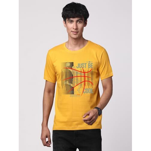Adro Men's Graphic Printed 100% Cotton T-Shirt - Regular Fit, Printed T-Shirts For Men (Rn24-Bcl-Mu_Mustard_L)