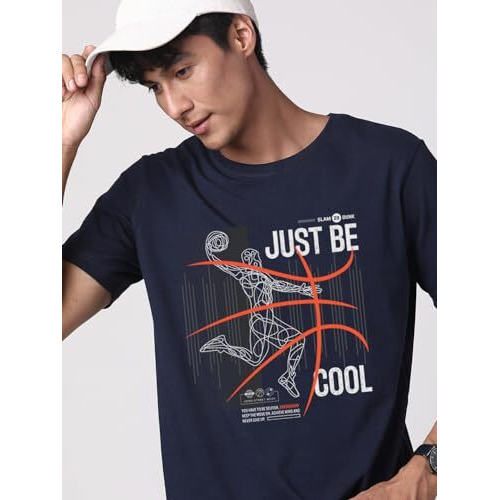 Adro Men's Graphic Printed 100% Cotton T-Shirt - Regular Fit, Printed T-Shirts For Men (Rn24-Bcl-Nb_Navy_M)