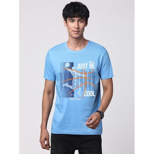 Adro Men's Graphic Printed 100% Cotton T-Shirt - Regular Fit, Printed T-Shirts For Men (Rn24-Bcl-Sk_Sky Blue_2Xl)