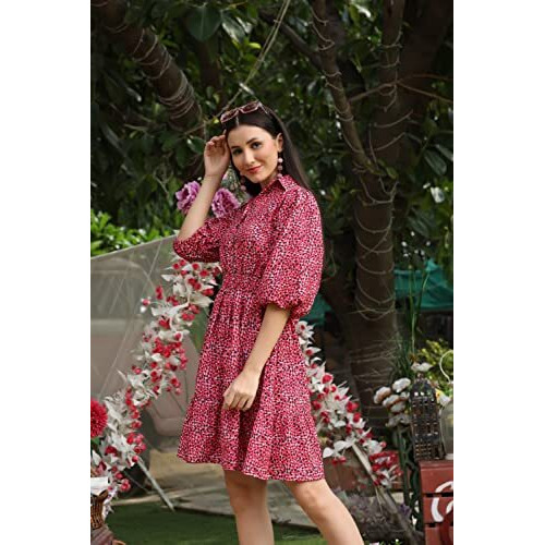 Om Sai Latest Creation Western Dresses For Women | Short A-Line Dress For Girls | Mini Dress For Women(Green_L) (Medium, Red)