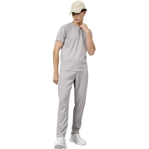 Lookmark Men's Crepe Blend Solid Pattern Pajama & T-Shirt Set, Short Sleeve, Round Neck, Drawstring, Pocketed Elegance (Az-Lm-P1-Nw25 Grey-S)