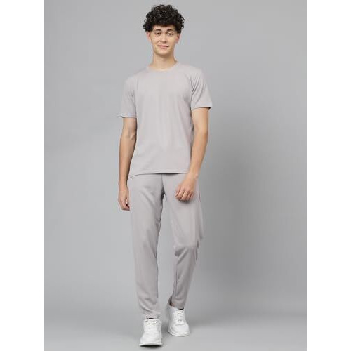 Lookmark Men's Crepe Blend Solid Pattern Pajama & T-Shirt Set, Short Sleeve, Round Neck, Drawstring, Pocketed Elegance (Az-Lm-P1-Nw25 Grey-S)