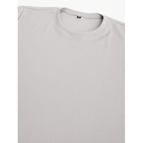 Lookmark Men's Crepe Blend Solid Pattern Pajama & T-Shirt Set, Short Sleeve, Round Neck, Drawstring, Pocketed Elegance (Az-Lm-P1-Nw25 Grey-S)