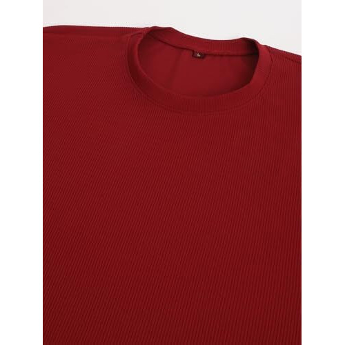 Lookmark Men's Crepe Blend Solid Pattern Pajama & T-Shirt Set, Short Sleeve, Round Neck, Drawstring, Pocketed Elegance (Az-Lm-P1-Nw25 Maroon-M)