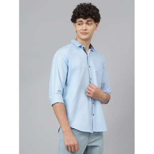 Lookmark Men's Trendy Cotton Spread Collar Full Sleeve Solid Shirt ||Plain Shirt For Men||Az-Lm-P1-Shirt 07-Xl Sky Blue