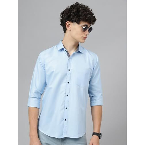 Lookmark Men's Trendy Cotton Spread Collar Full Sleeve Solid Shirt ||Plain Shirt For Men||Az-Lm-P1-Shirt 07-M Sky Blue