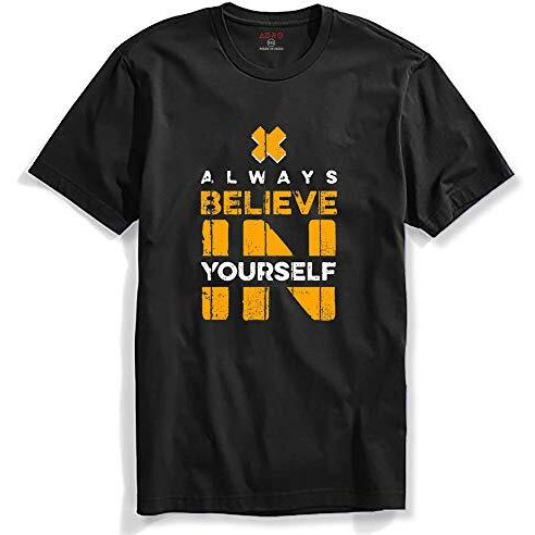 Adro Mens Believe In Your Self Printed T-Shirt (R22-M-Bel-Bl_Black_L)