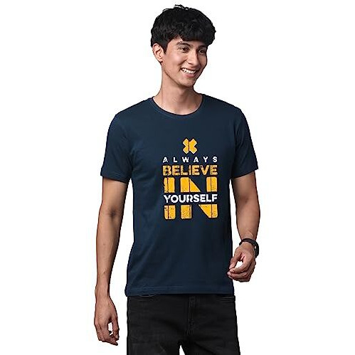 Adro Mens Believe In Your Self Printed T-Shirt (R22-M-Bel-Sb_Teal_M)