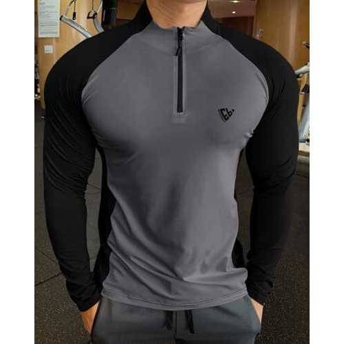 Eyebogler Men High Neck Colourblocked Full Sleeve Regualr Fit T-Shirt